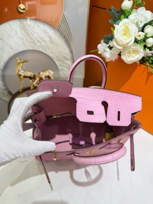 wholesale quality hermes birkin 25 pink matte alligator and togo touch